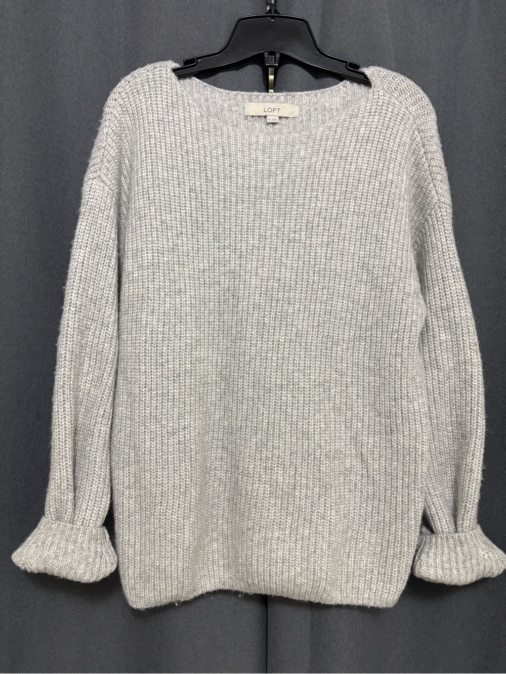 LOFT Light Gray Ribbed Crewneck Pullover Sweater